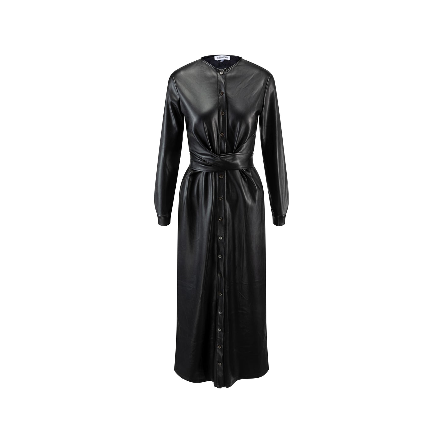 Leather Dress With Waist Tie - Black