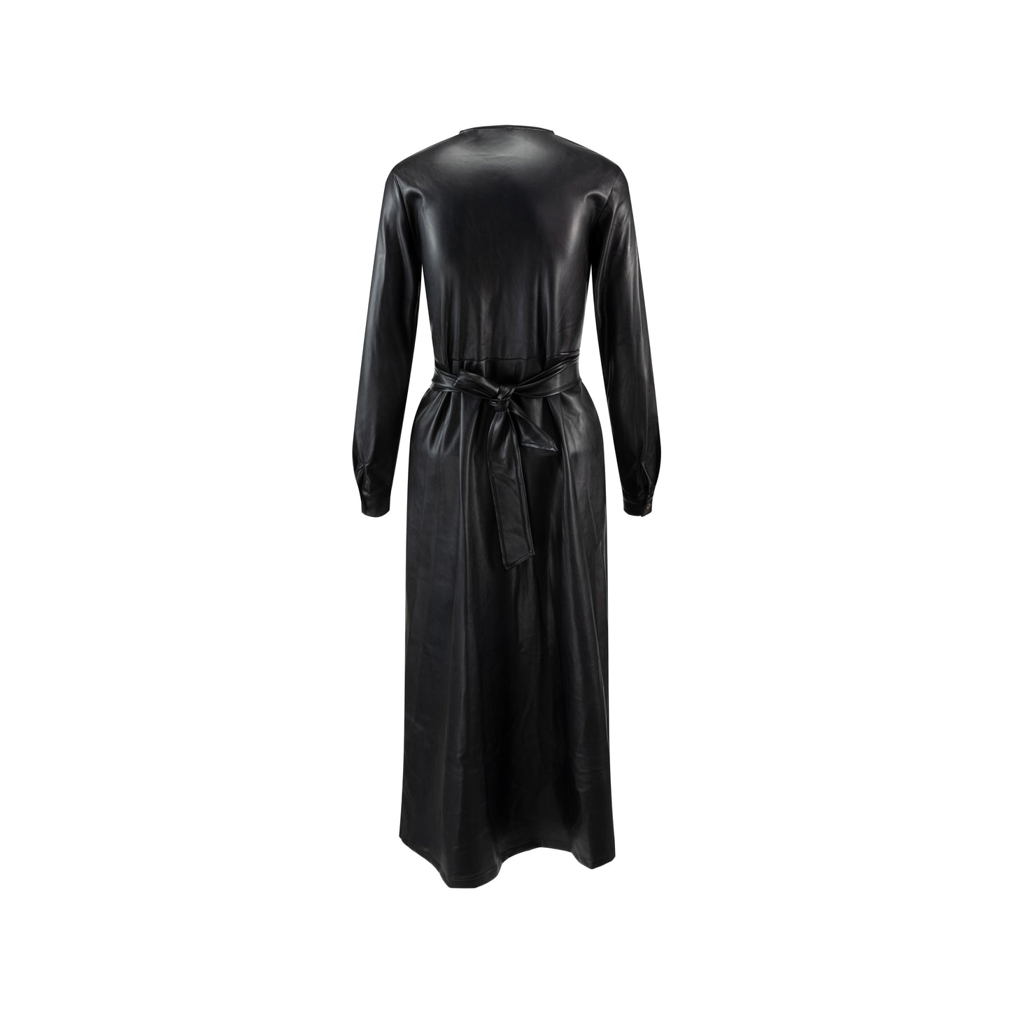 Leather Dress With Waist Tie - Black