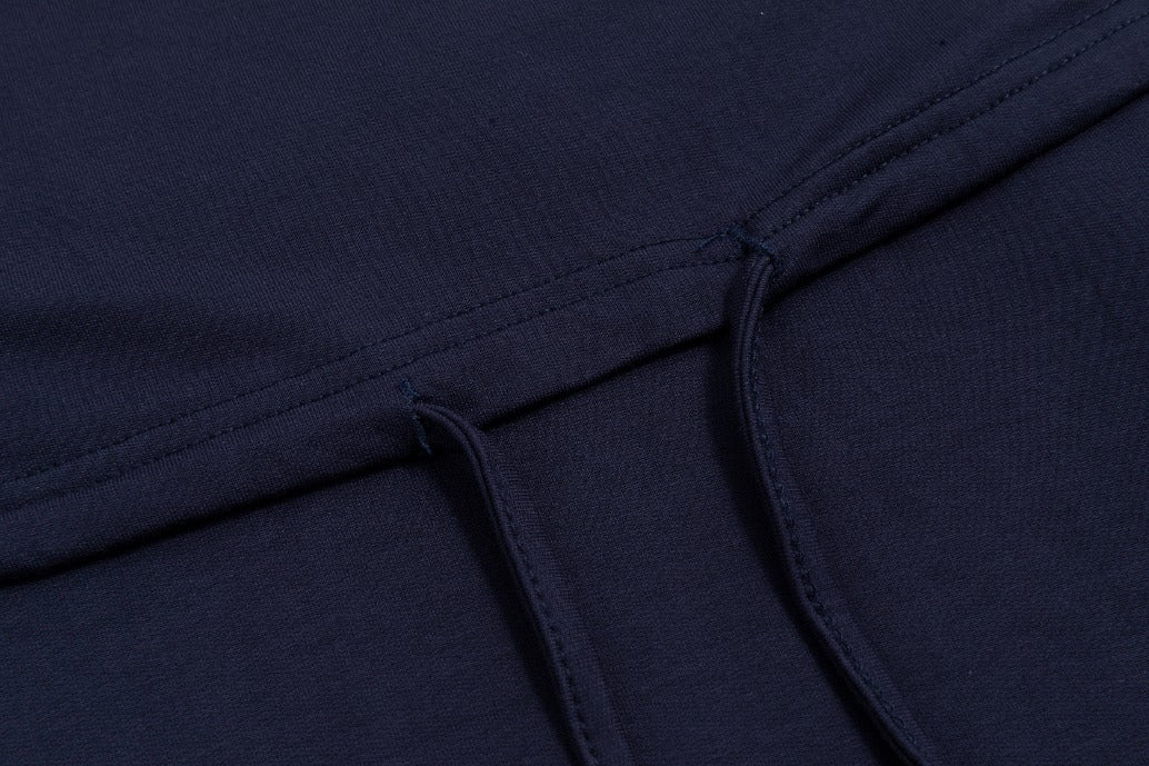 Fake Two Piece Hoody Drawstring Knit Dress - Navy