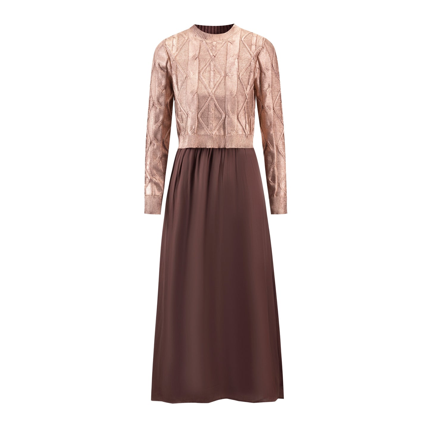 Jumper With Metallic Knit Overlay - Mauve