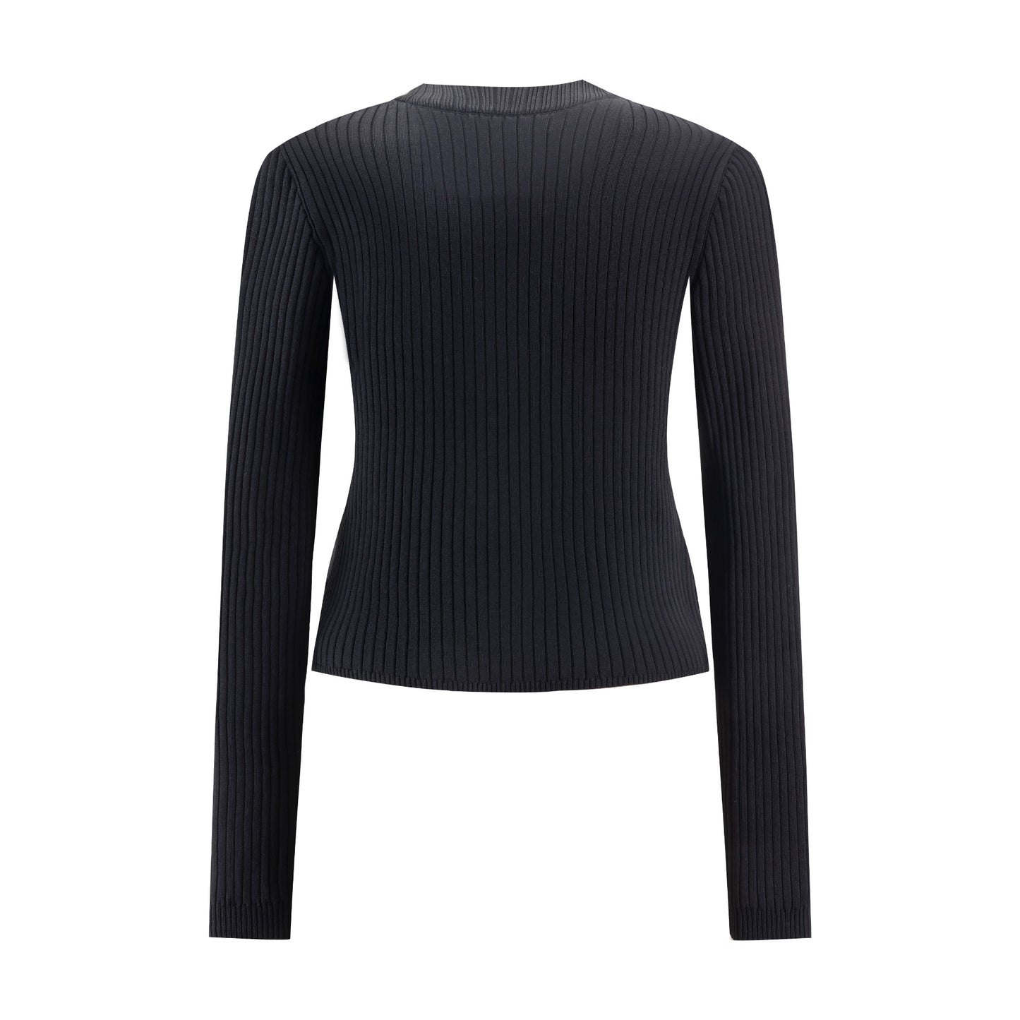 Polish Knit Ribbed Cardigan Top - Black