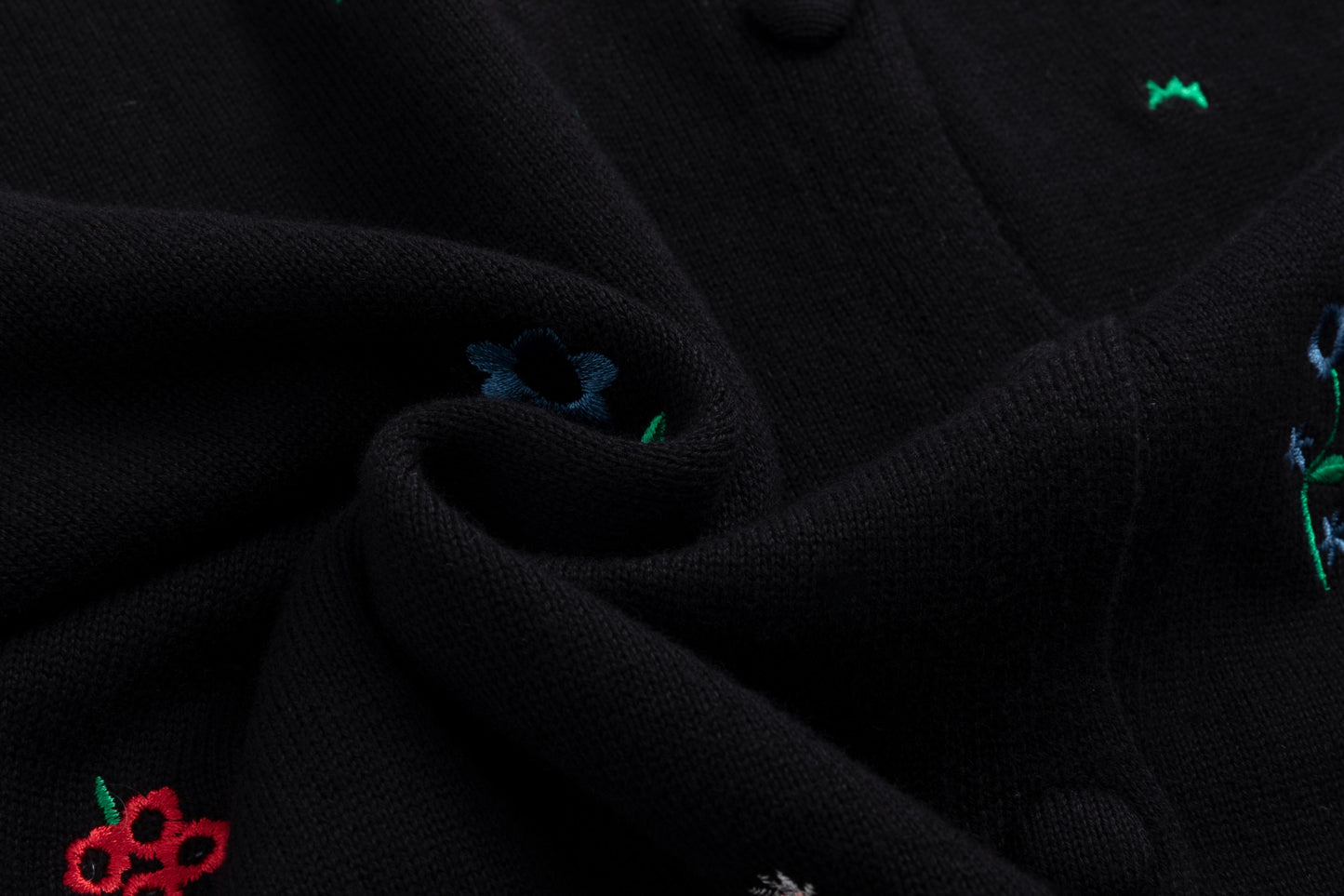 Knit Cardigan With Multicolor Embroidery - Black