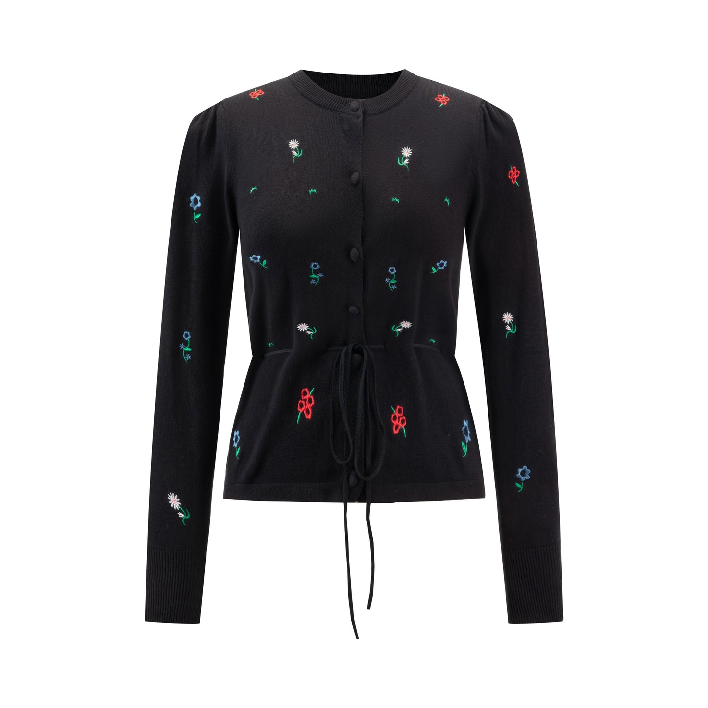 Knit Cardigan With Multicolor Embroidery - Black