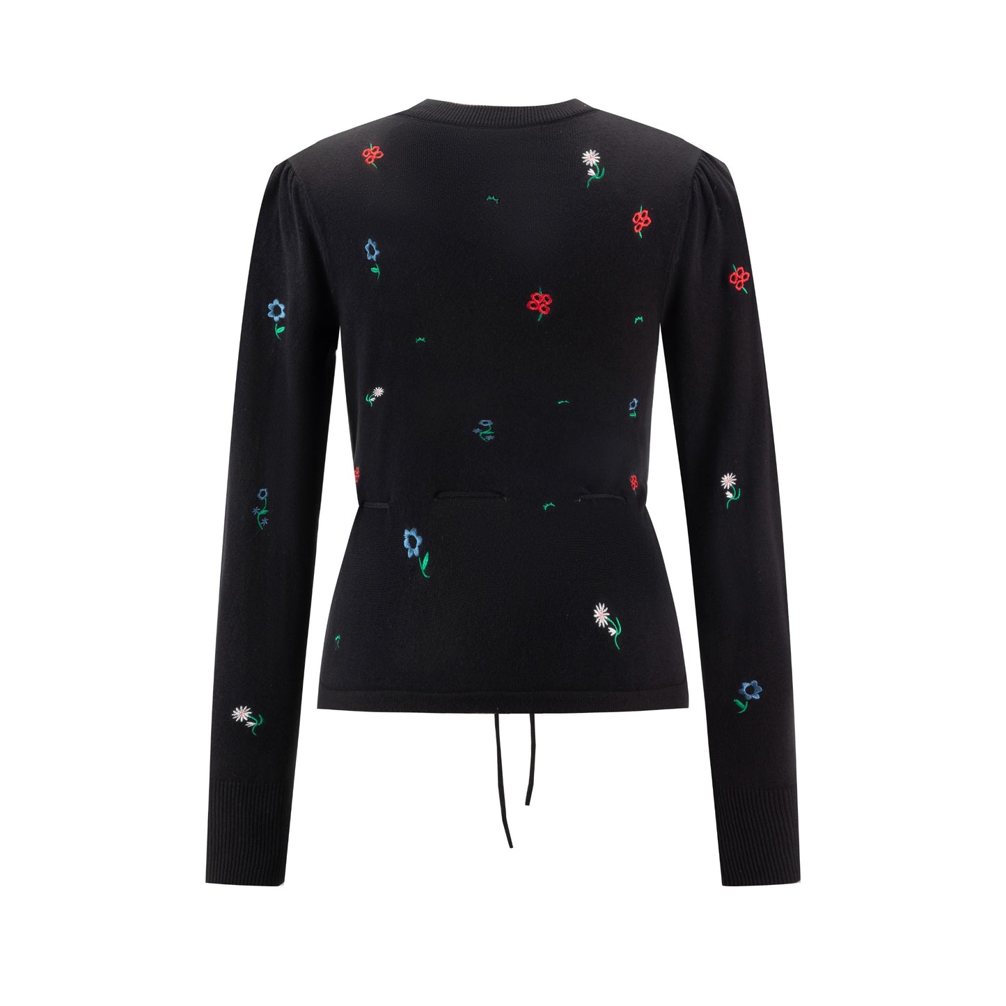 Knit Cardigan With Multicolor Embroidery - Black