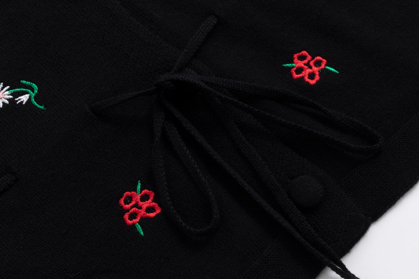 Knit Cardigan With Multicolor Embroidery - Black