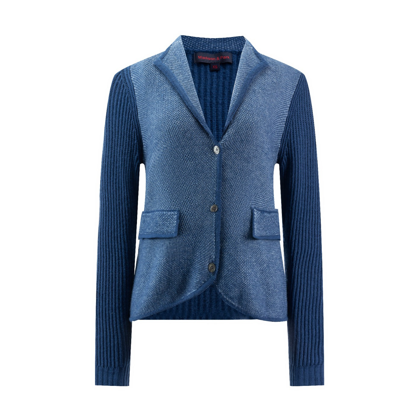 Ribbed Sleeve Knit Blazer - Blue