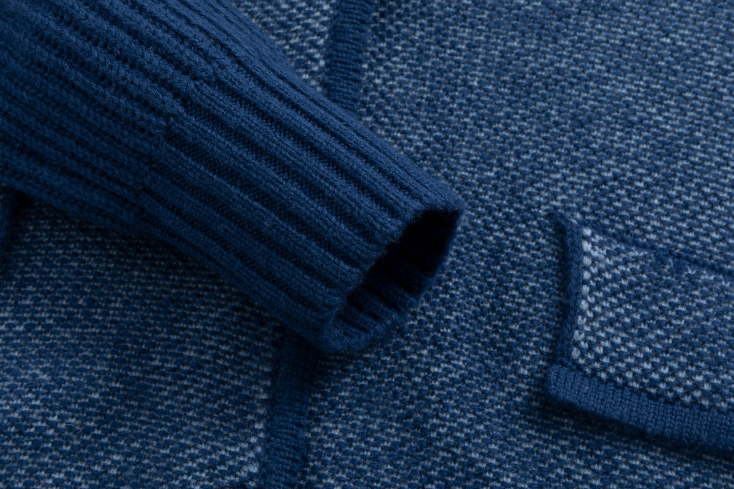 Ribbed Sleeve Knit Blazer - Blue