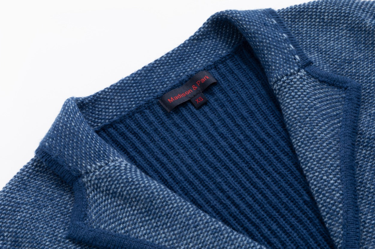 Ribbed Sleeve Knit Blazer - Blue