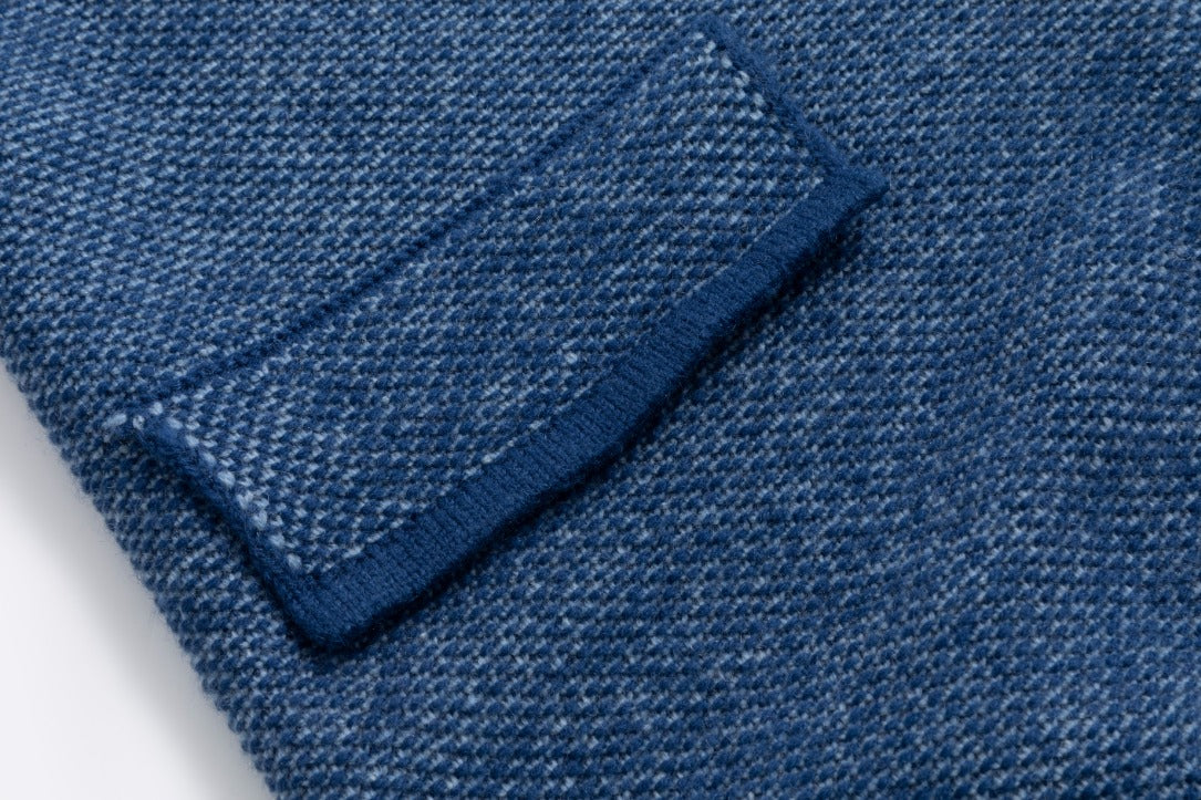 Ribbed Sleeve Knit Blazer - Blue