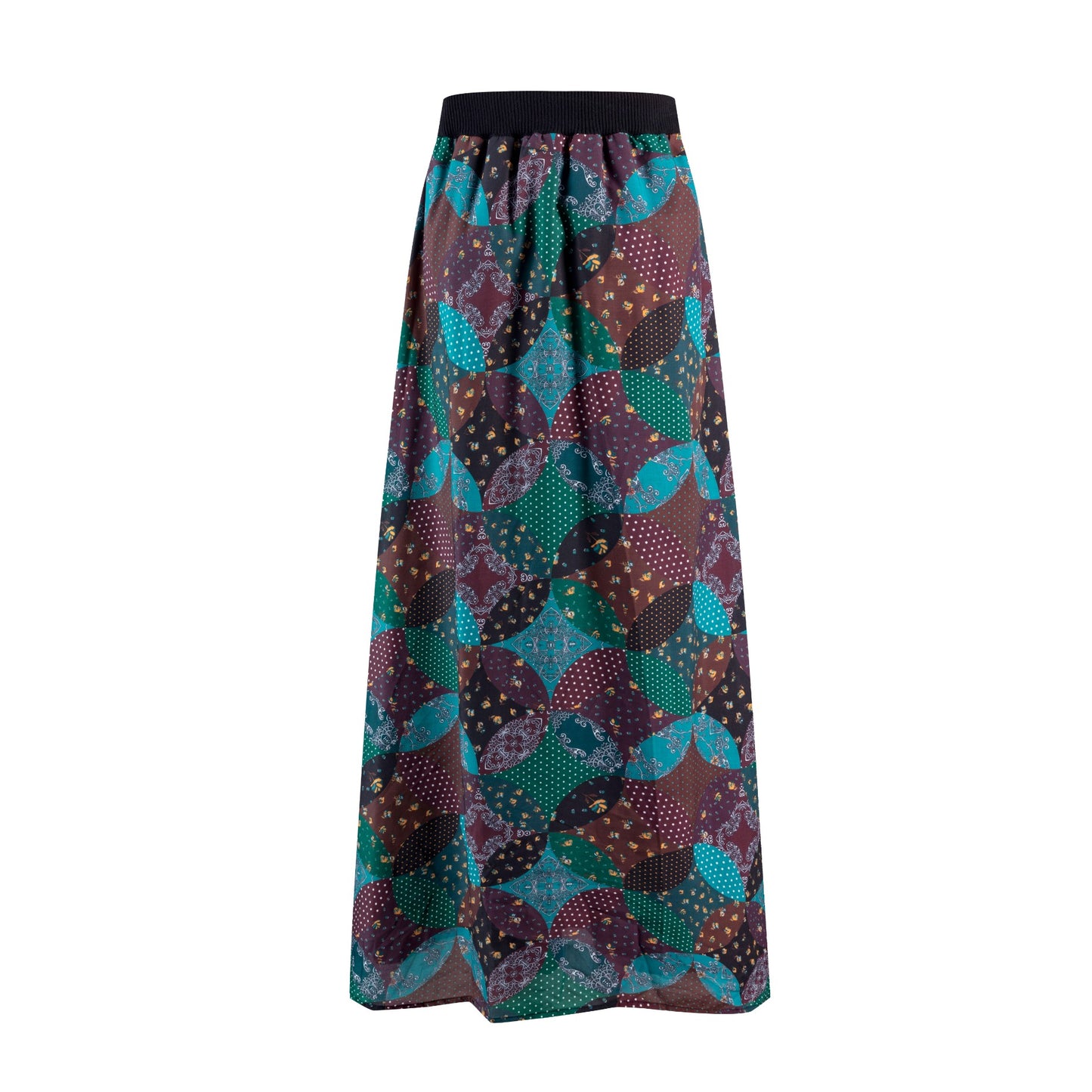 Green and Burgundy Printed Skirt