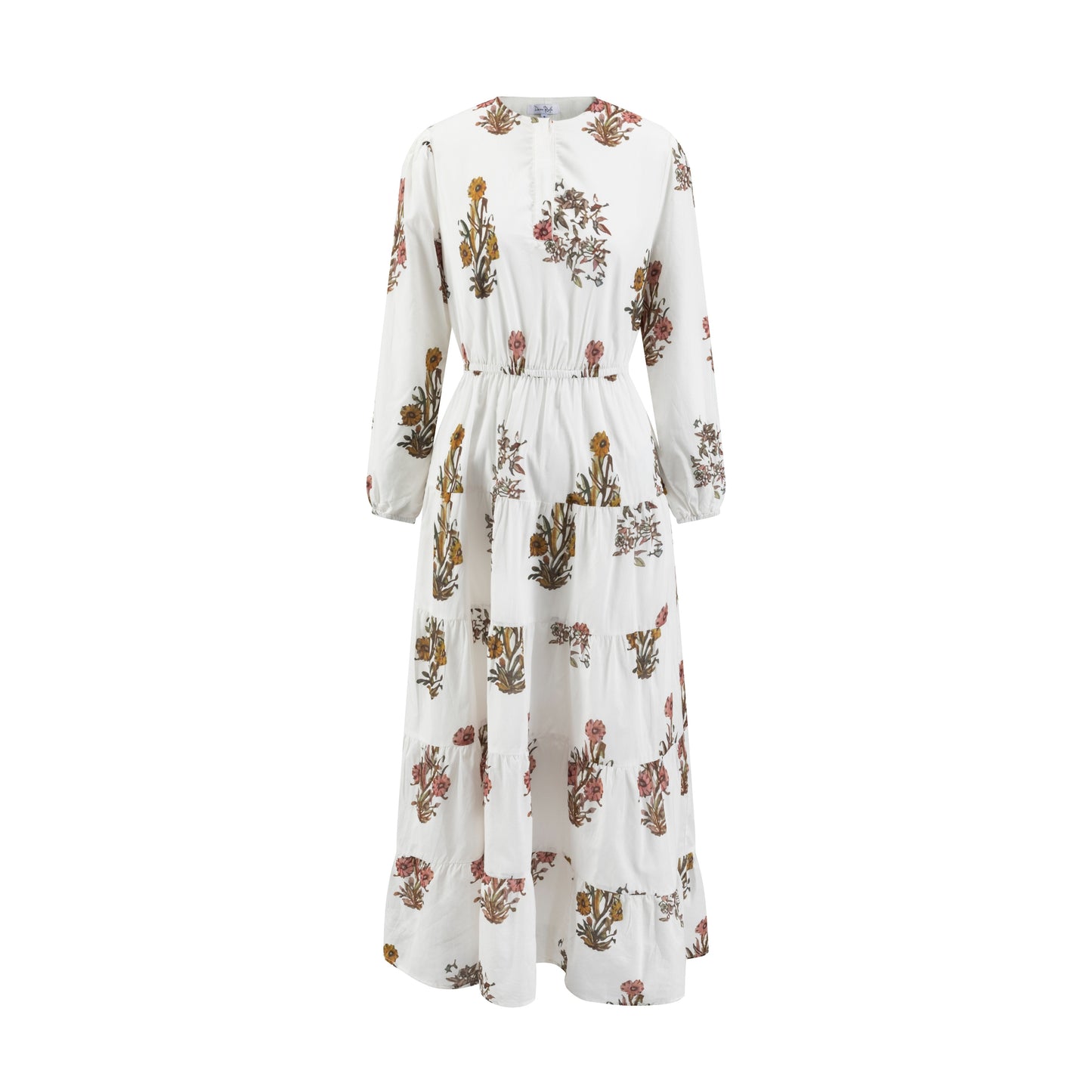 White Base Plant Printed Cotton Layer Dress
