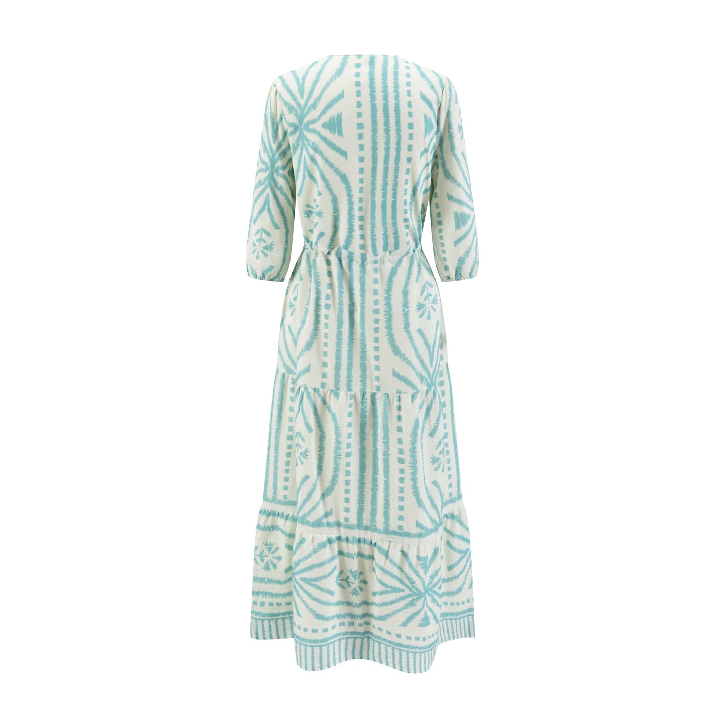 White Base Light Blue Printed Linen Layer Dress