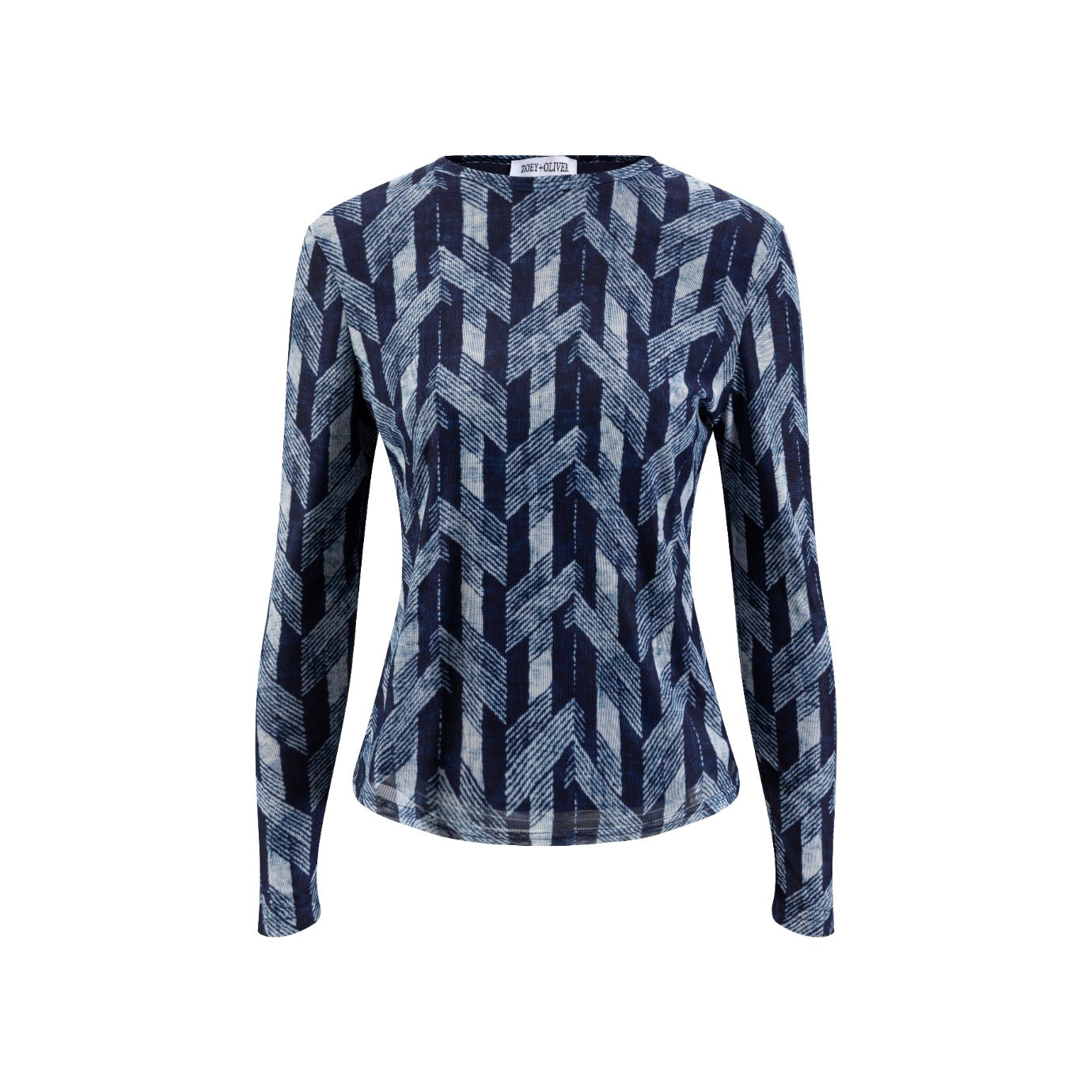 Navy Stripes Geometry Printed Mesh Top