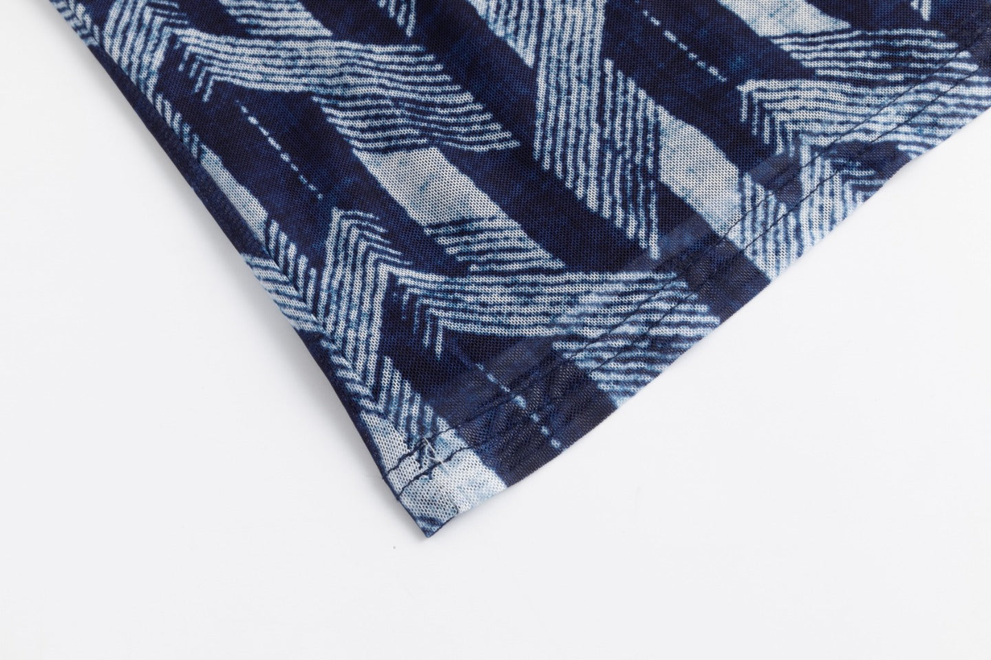 Navy Stripes Geometry Printed Mesh Top