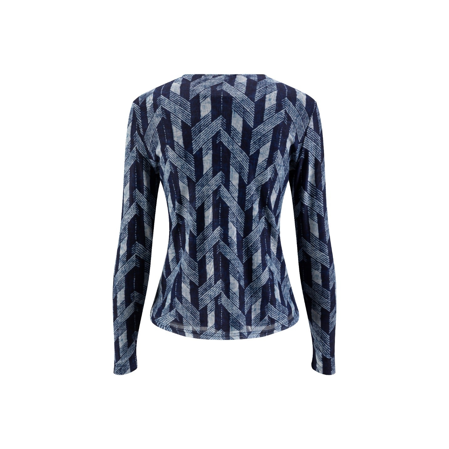 Navy Stripes Geometry Printed Mesh Top