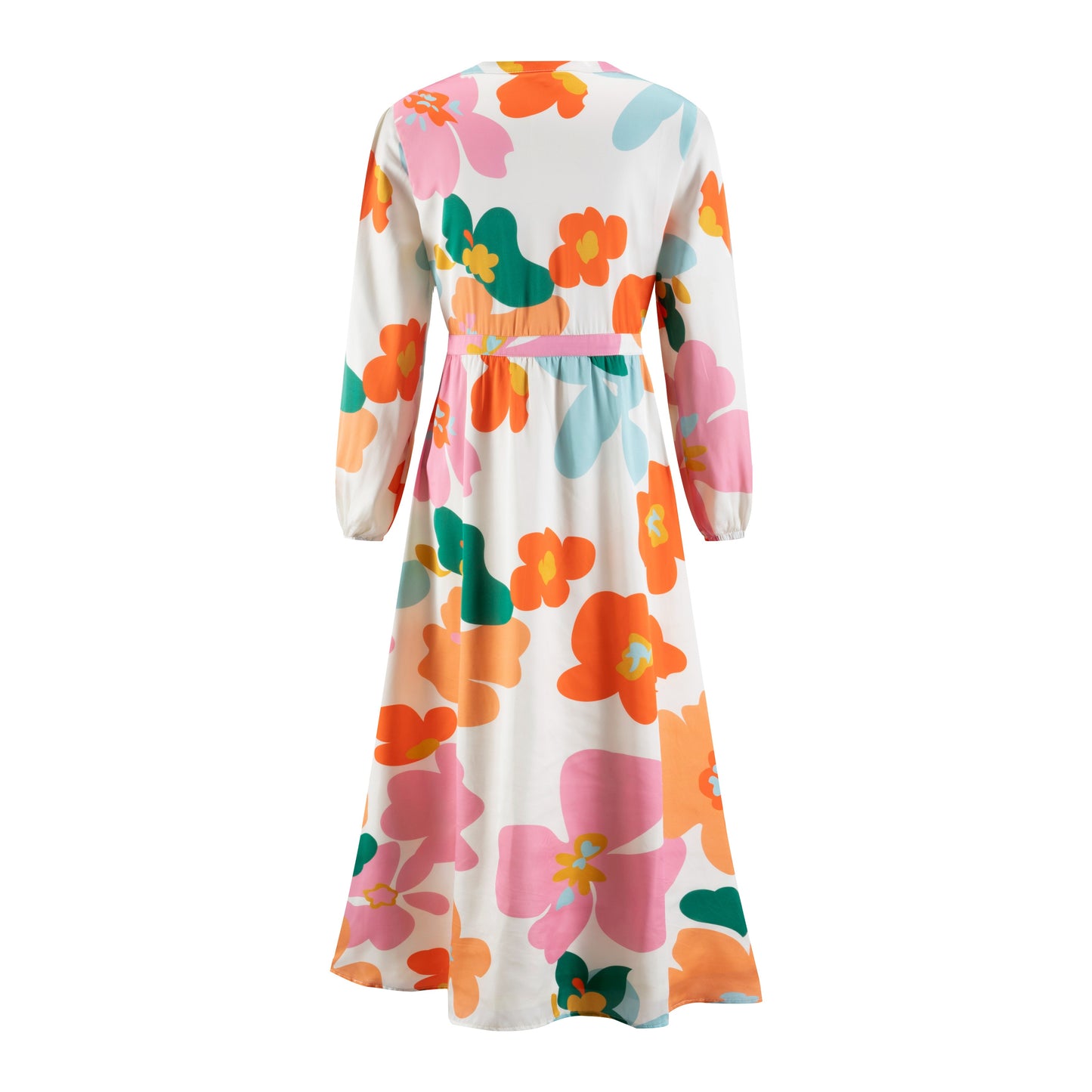 Big Flower Printed Satin Dress