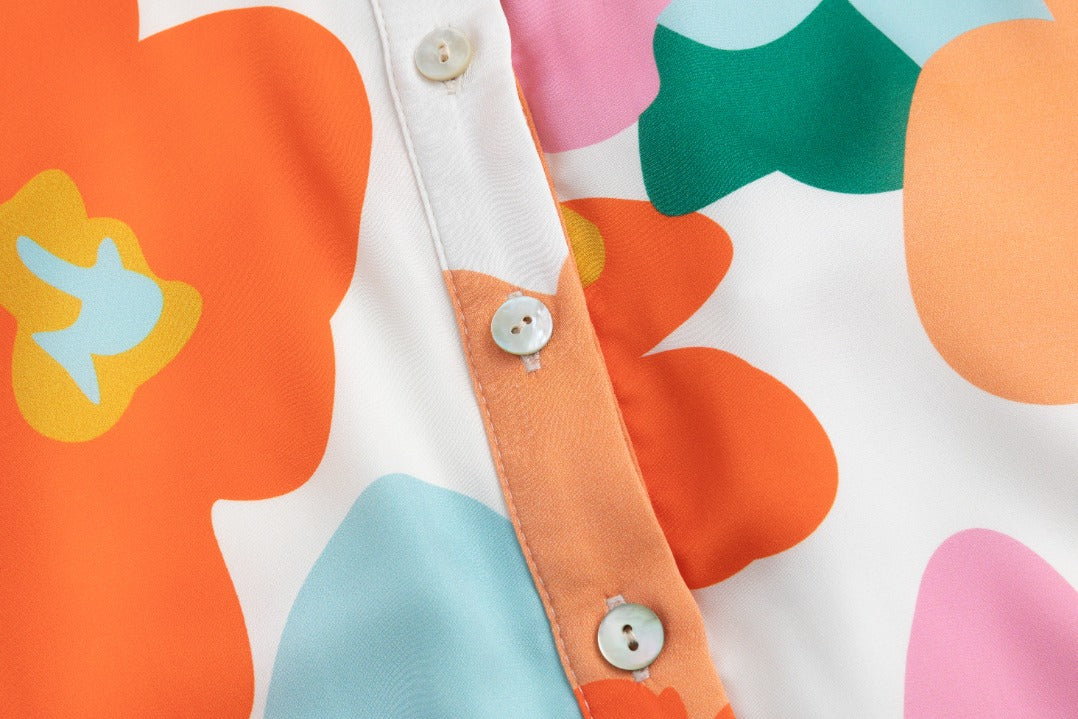 Big Flower Printed Satin Dress