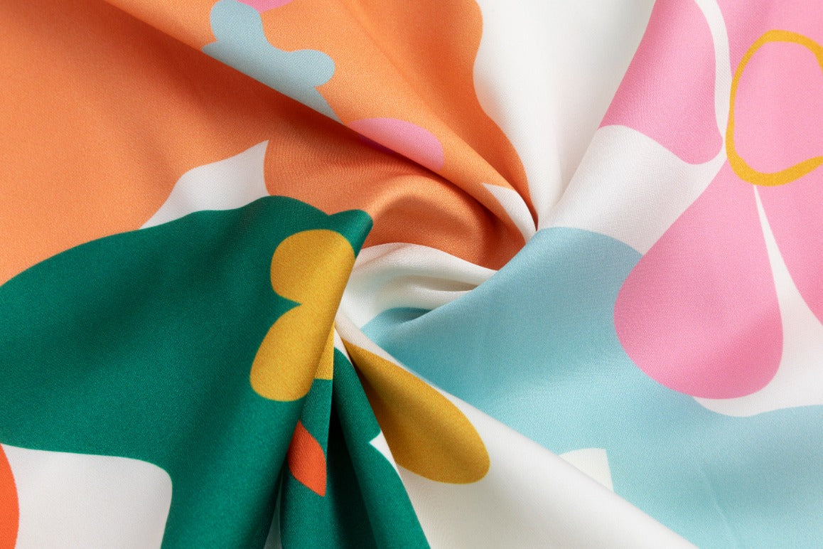 Big Flower Printed Satin Dress