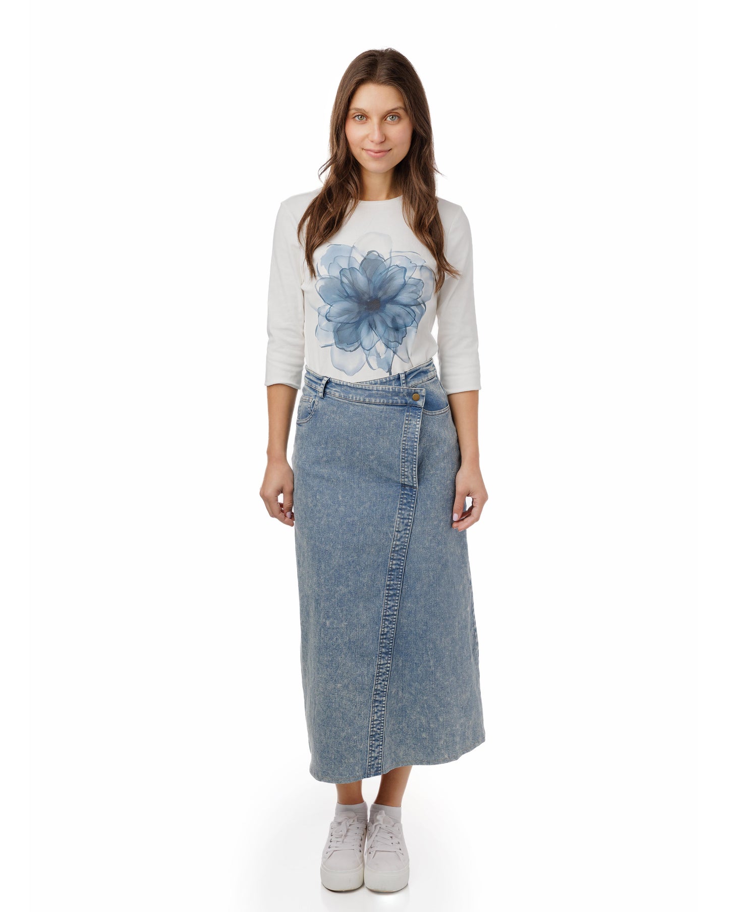 Blue Wash Denim Wrap Skirt