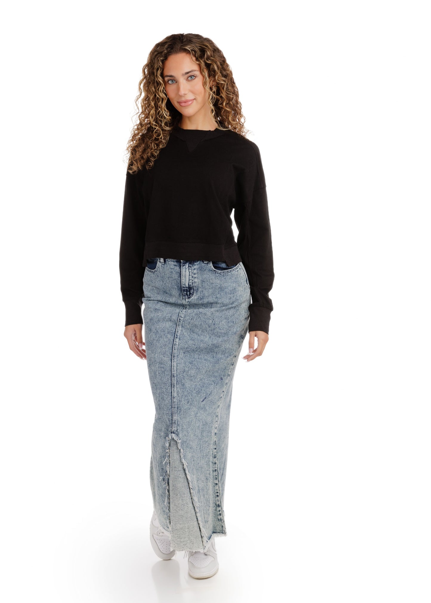 Wash Cropped Box Top - Black