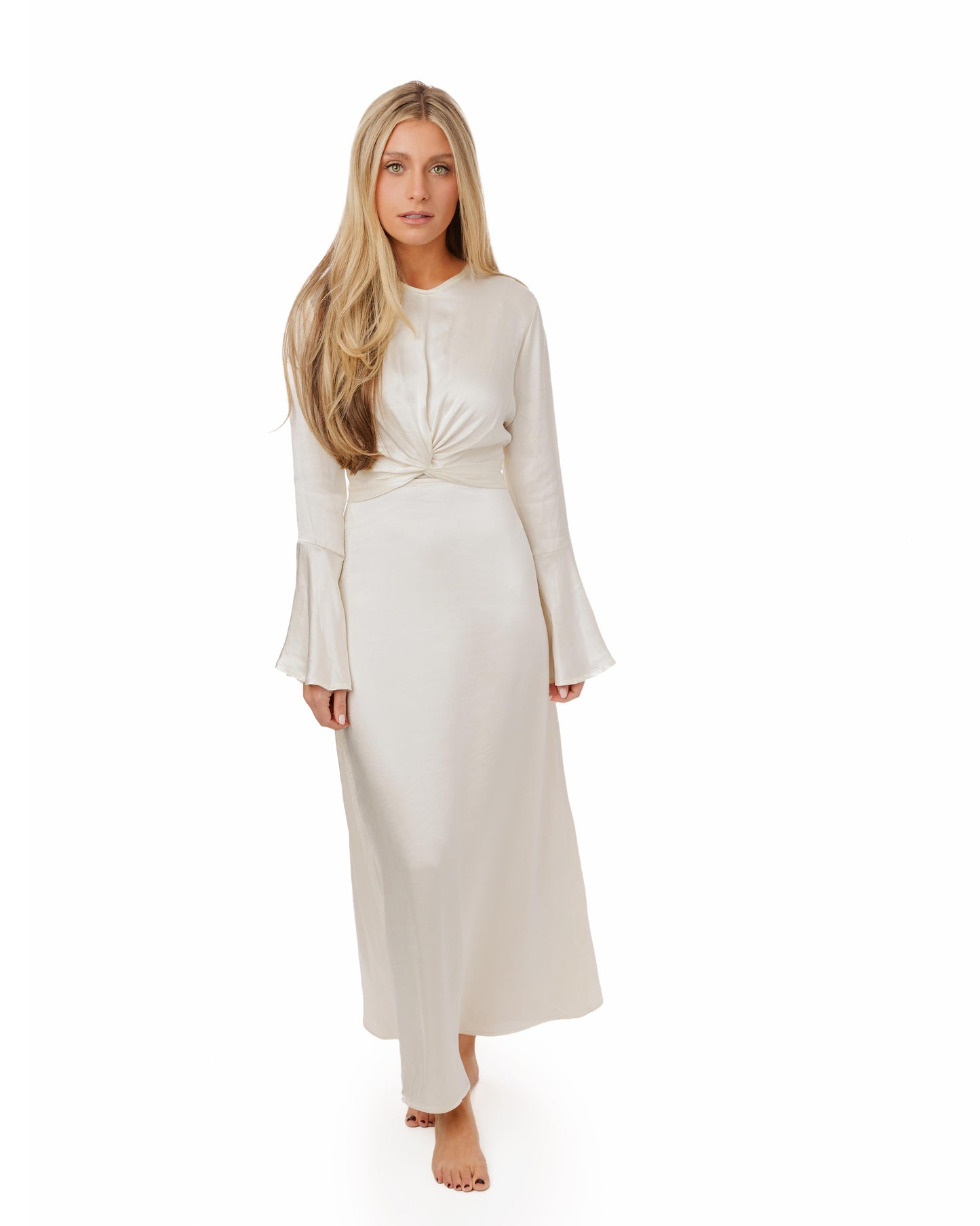 Solid Cream With Vertical Lace Trimming Satin Skirt