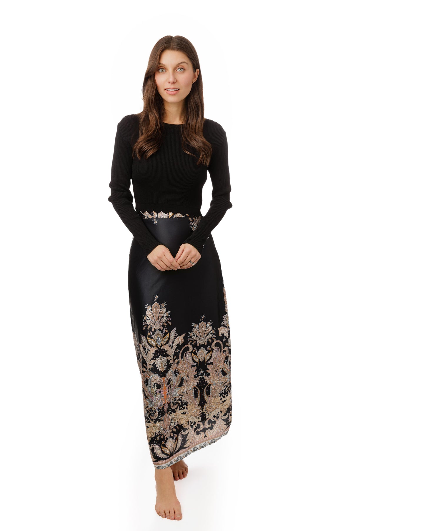 Black Base Paisley Printed Skirt
