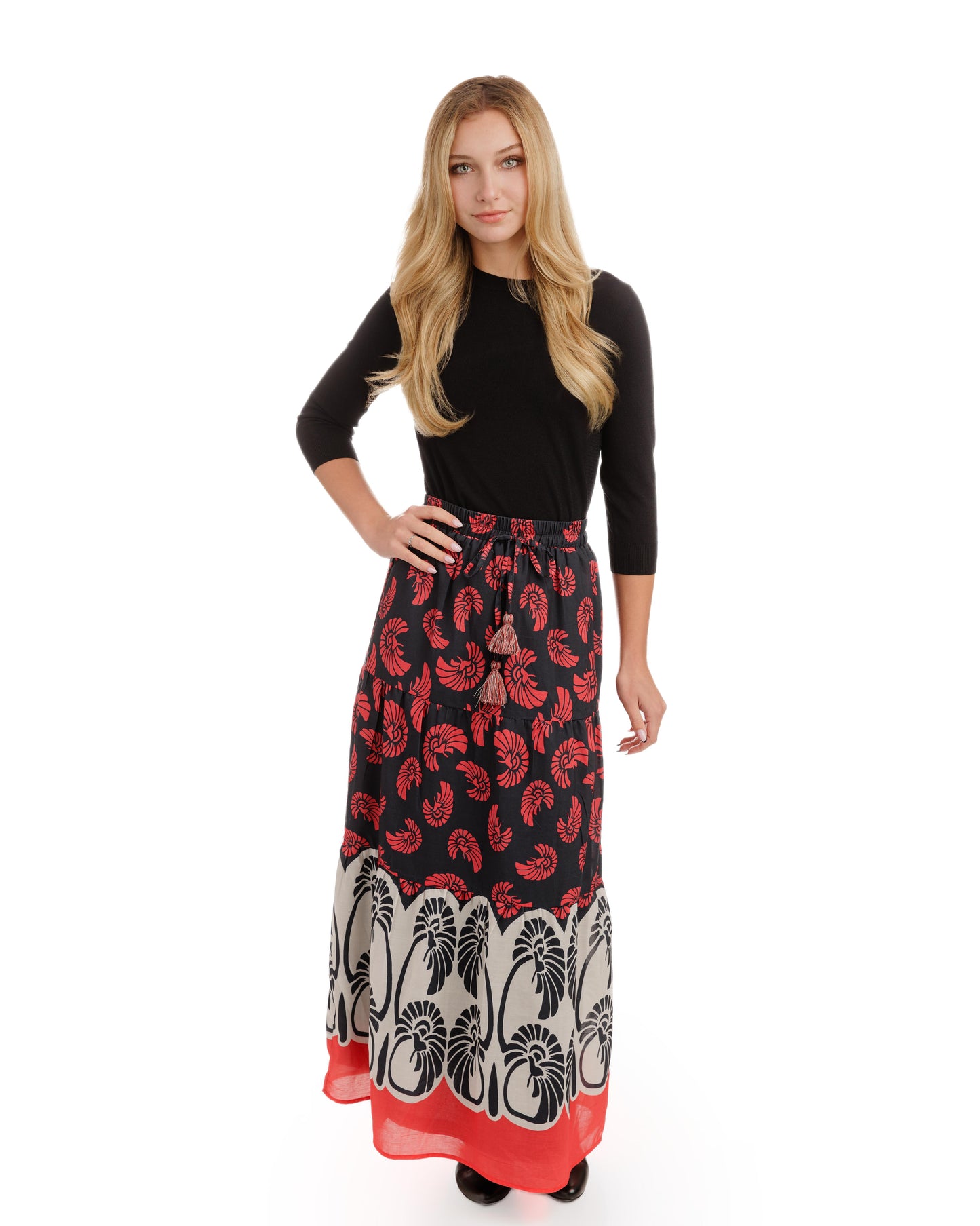 Black And Red Printed Skirt