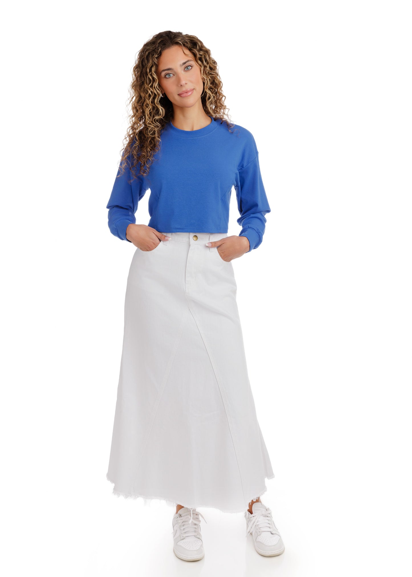 Denim Solid Wash Skirt - White (Runs Big - Size Down)