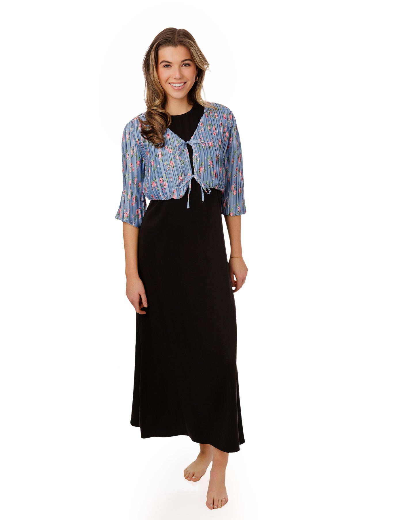 Blue And Pink Floral Satin Top