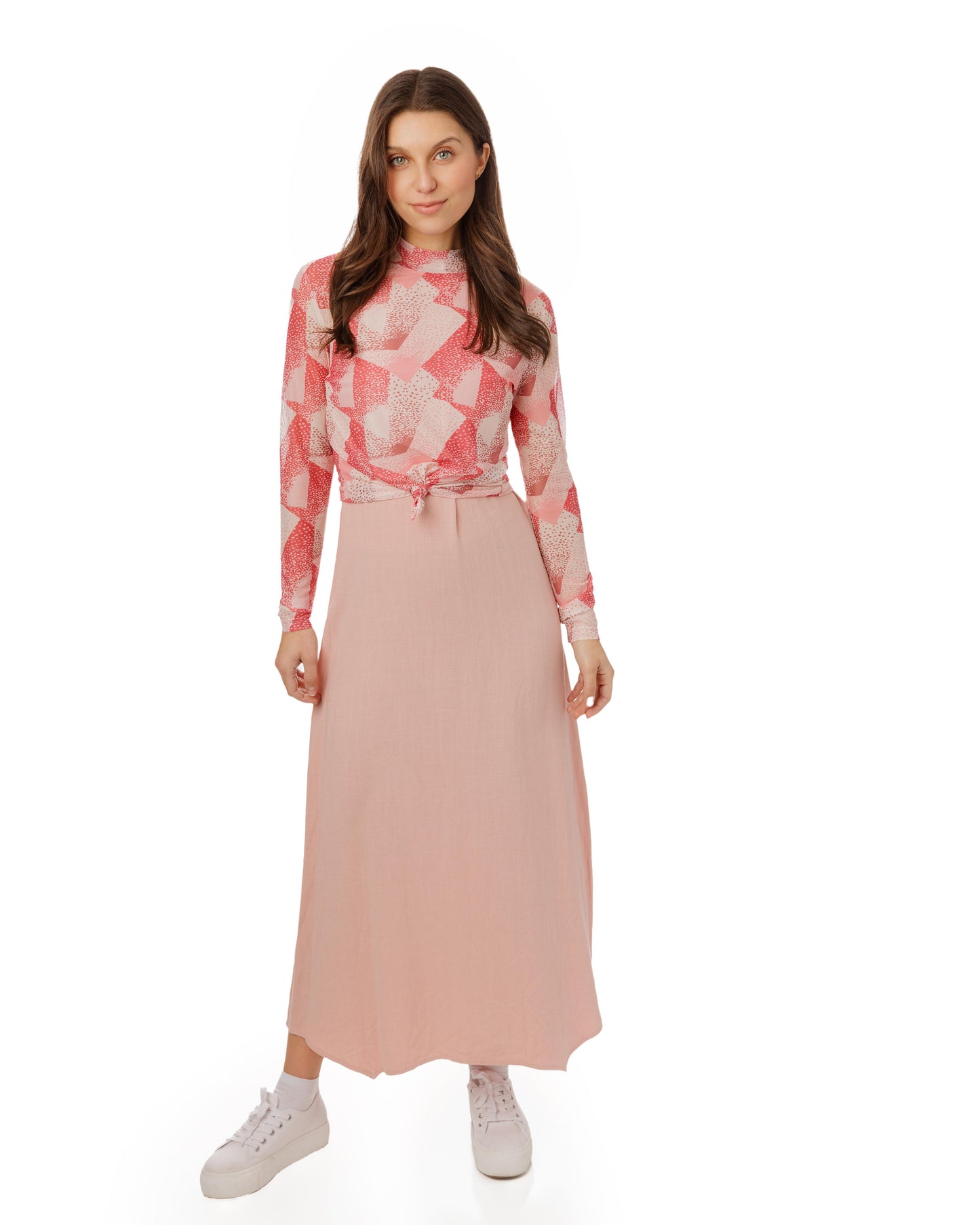Pink Linen Jumper With Mesh Overlay