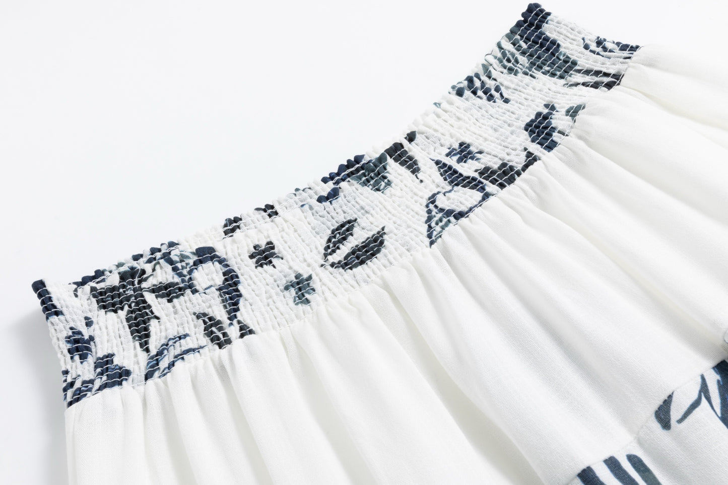 White Linen Navy Plants Printed Layer Skirt