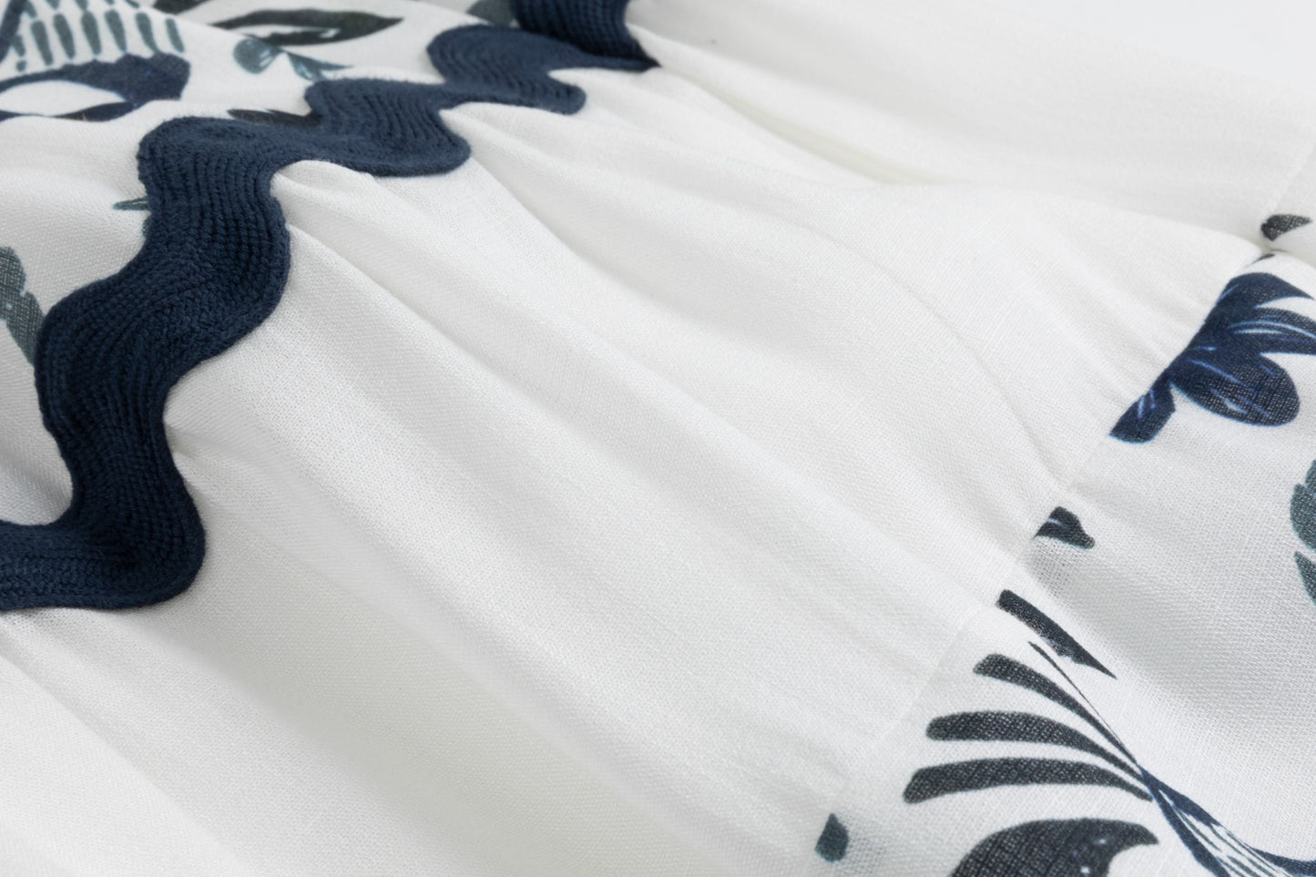White Linen Navy Plants Printed Layer Skirt