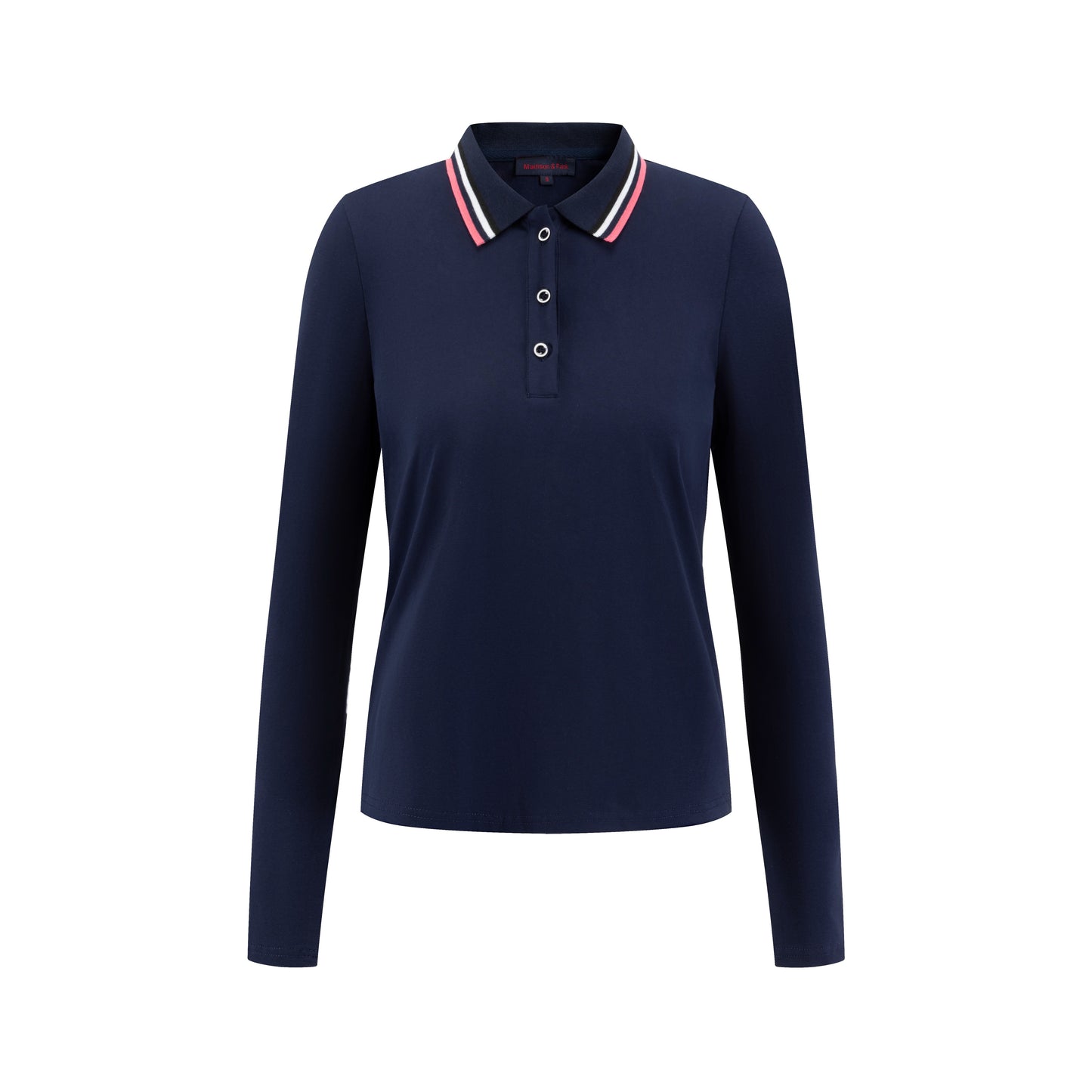 Navy Base Polo Top With Pink/Black Ribbon