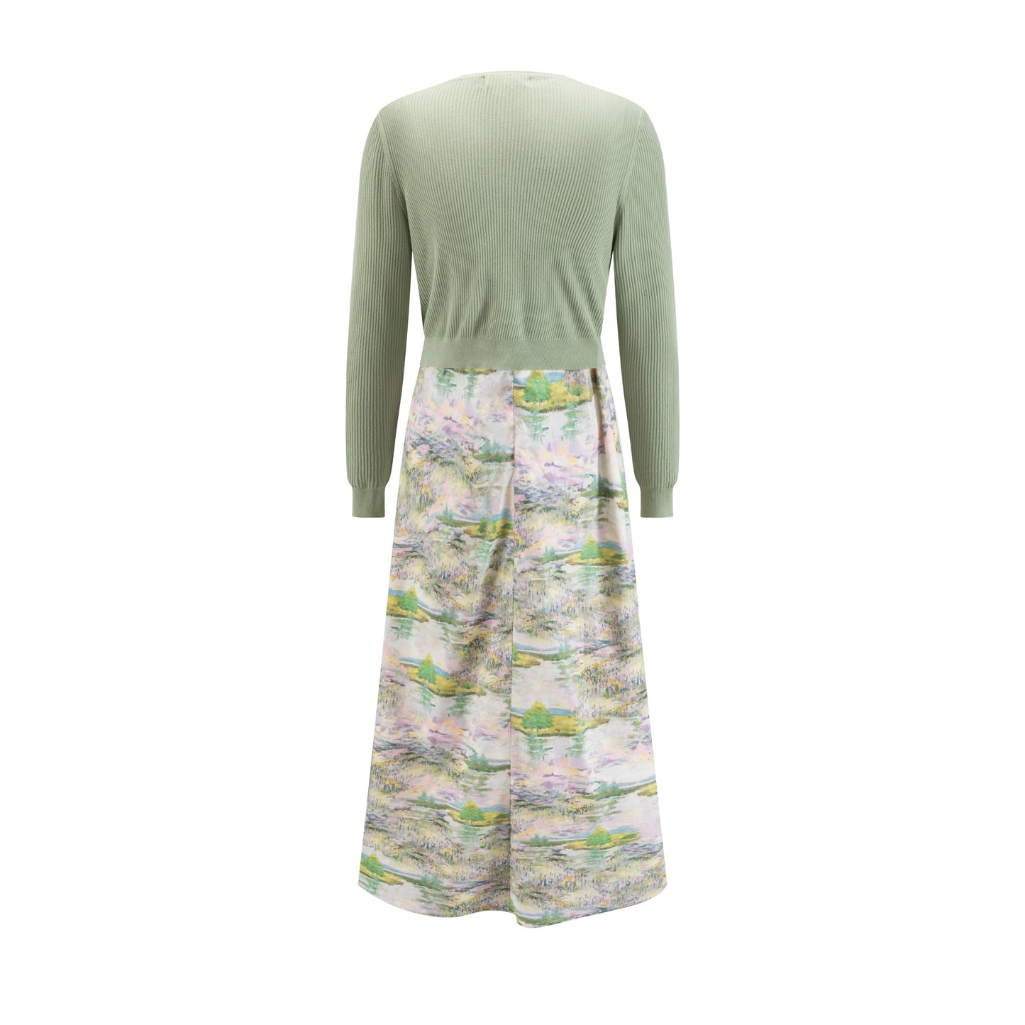 Sage Green Cardigan & Multicolor Printed Dress