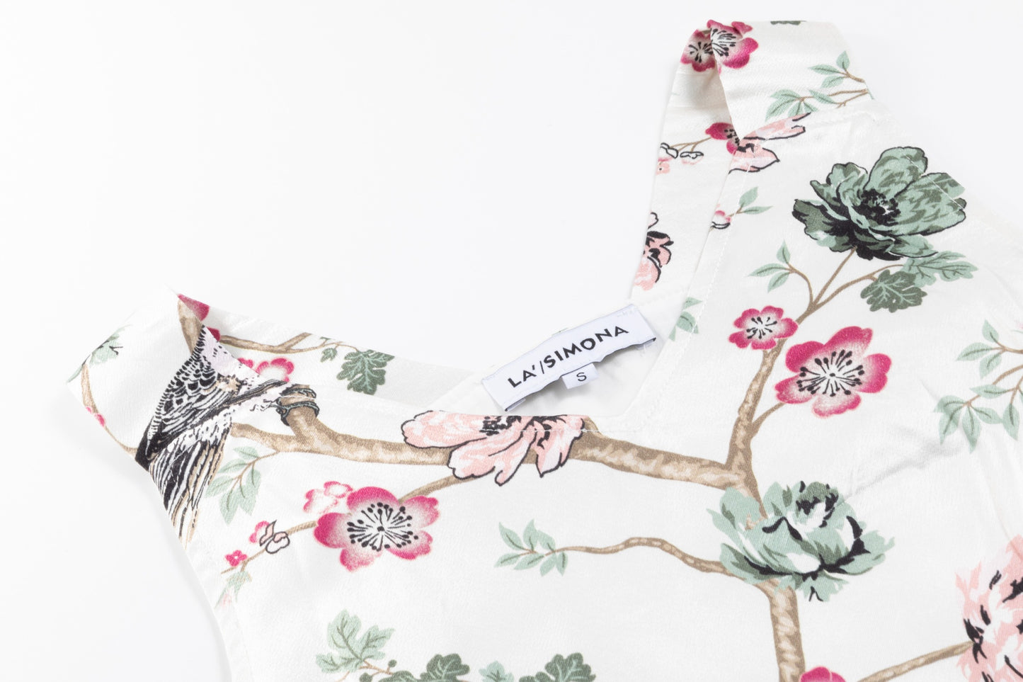 Sage Green Knit Top With Slip Dress With Bird Print