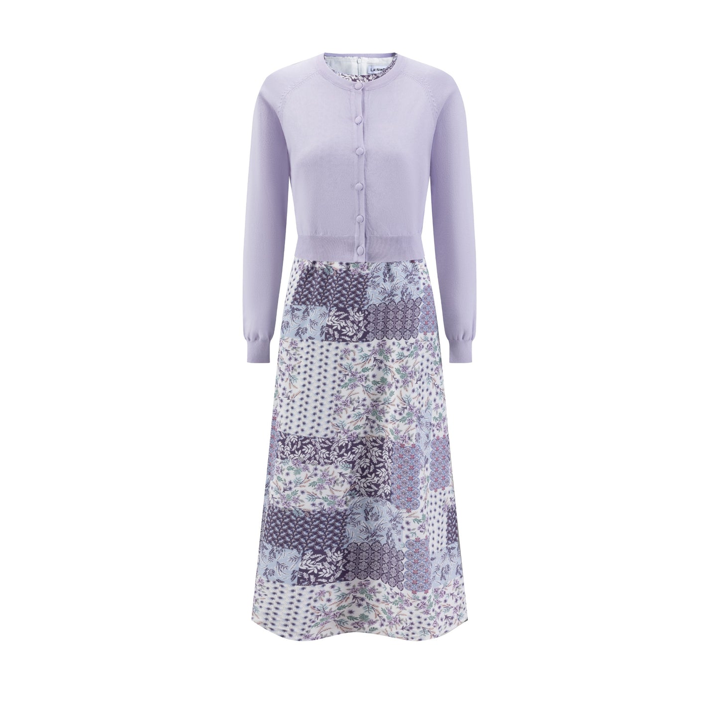 White And Purple Printed Jumper And Purple Knit Overlay