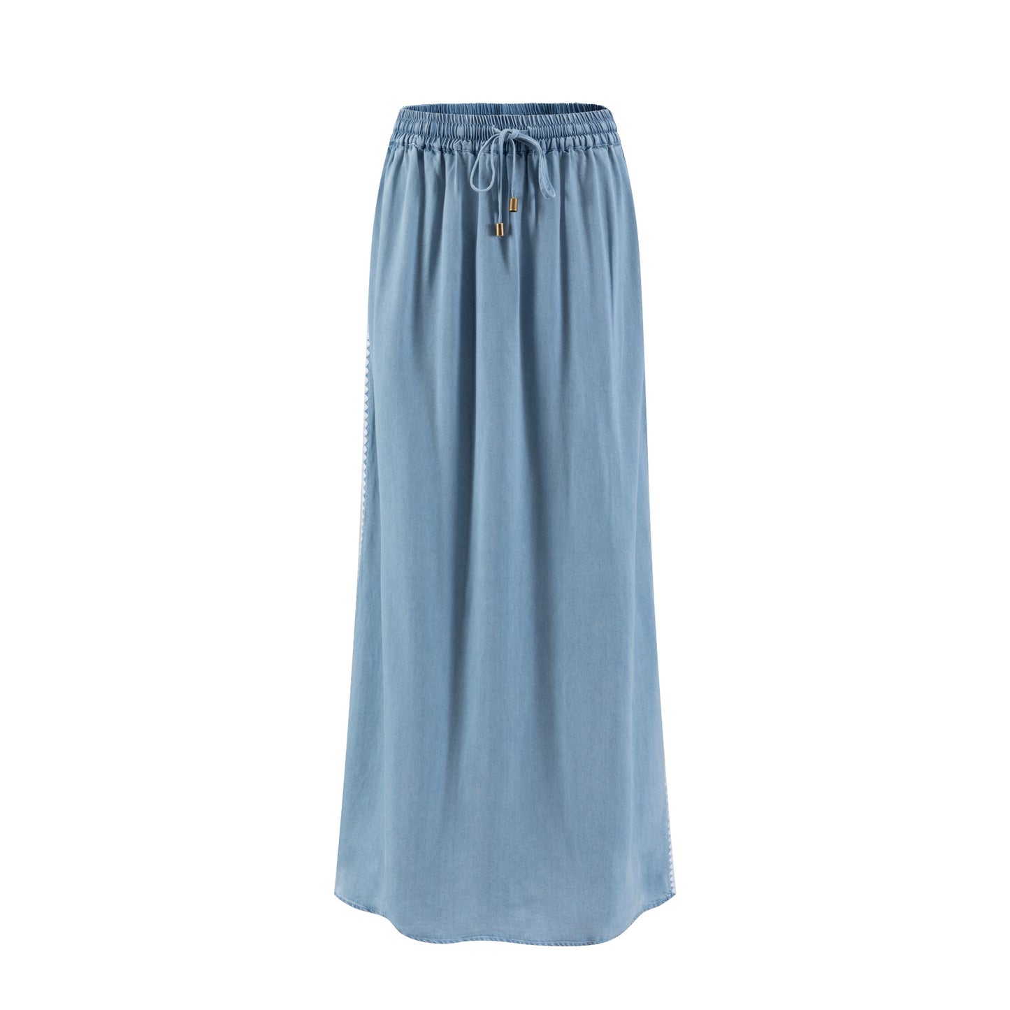 Light Blue Denim Skirt With White Top Stitching