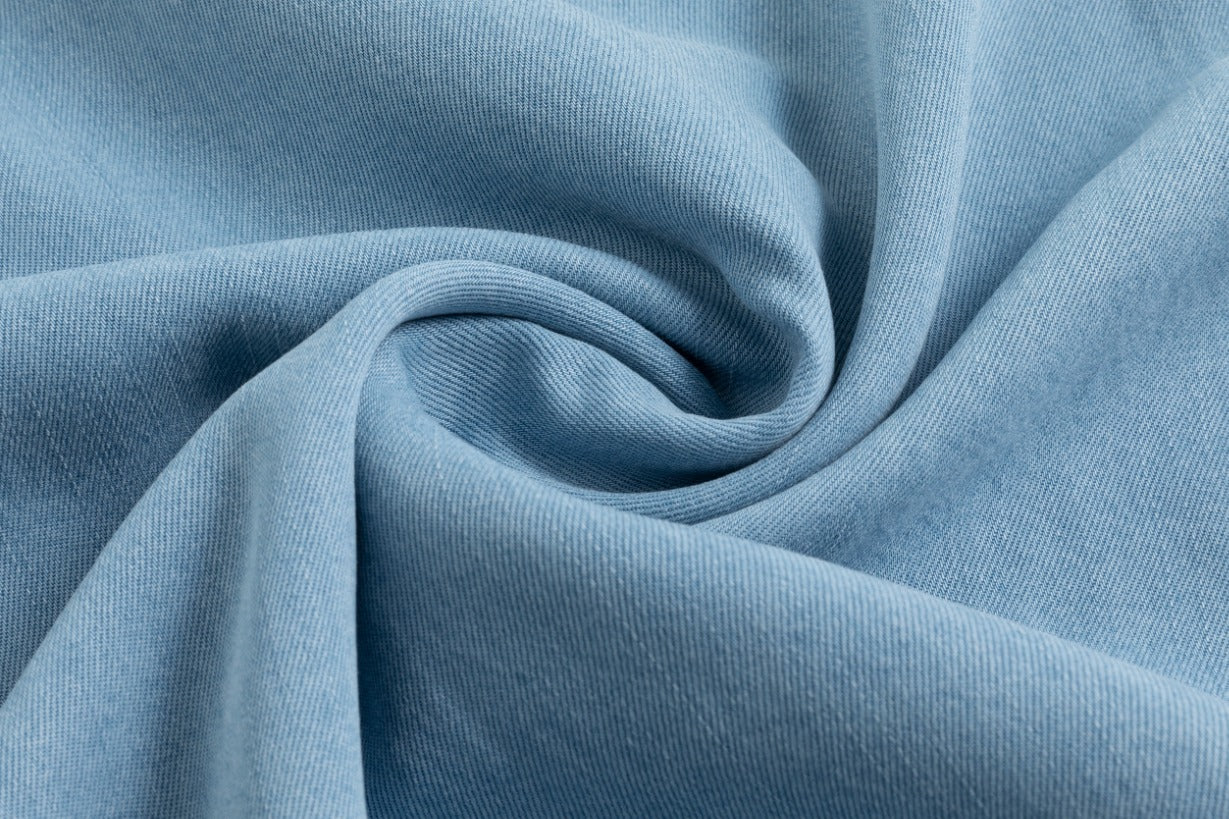 Light Blue Denim Skirt With White Top Stitching