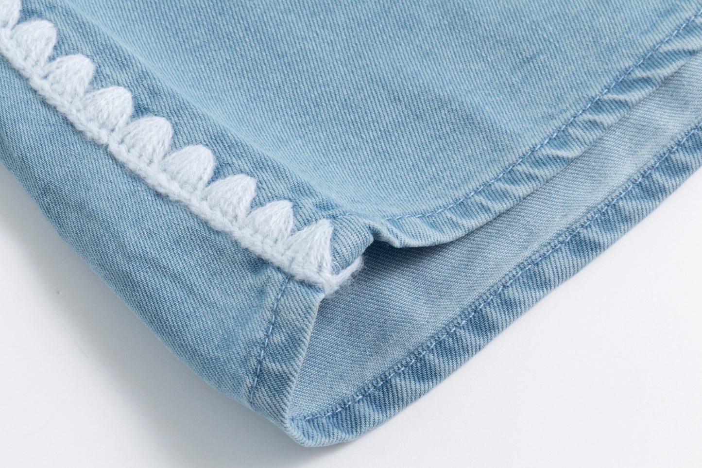 Light Blue Denim Skirt With White Top Stitching