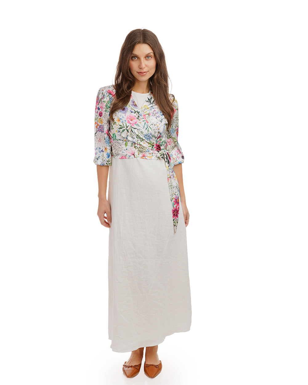 Multiflowered Printed Top & Solid White Jumper