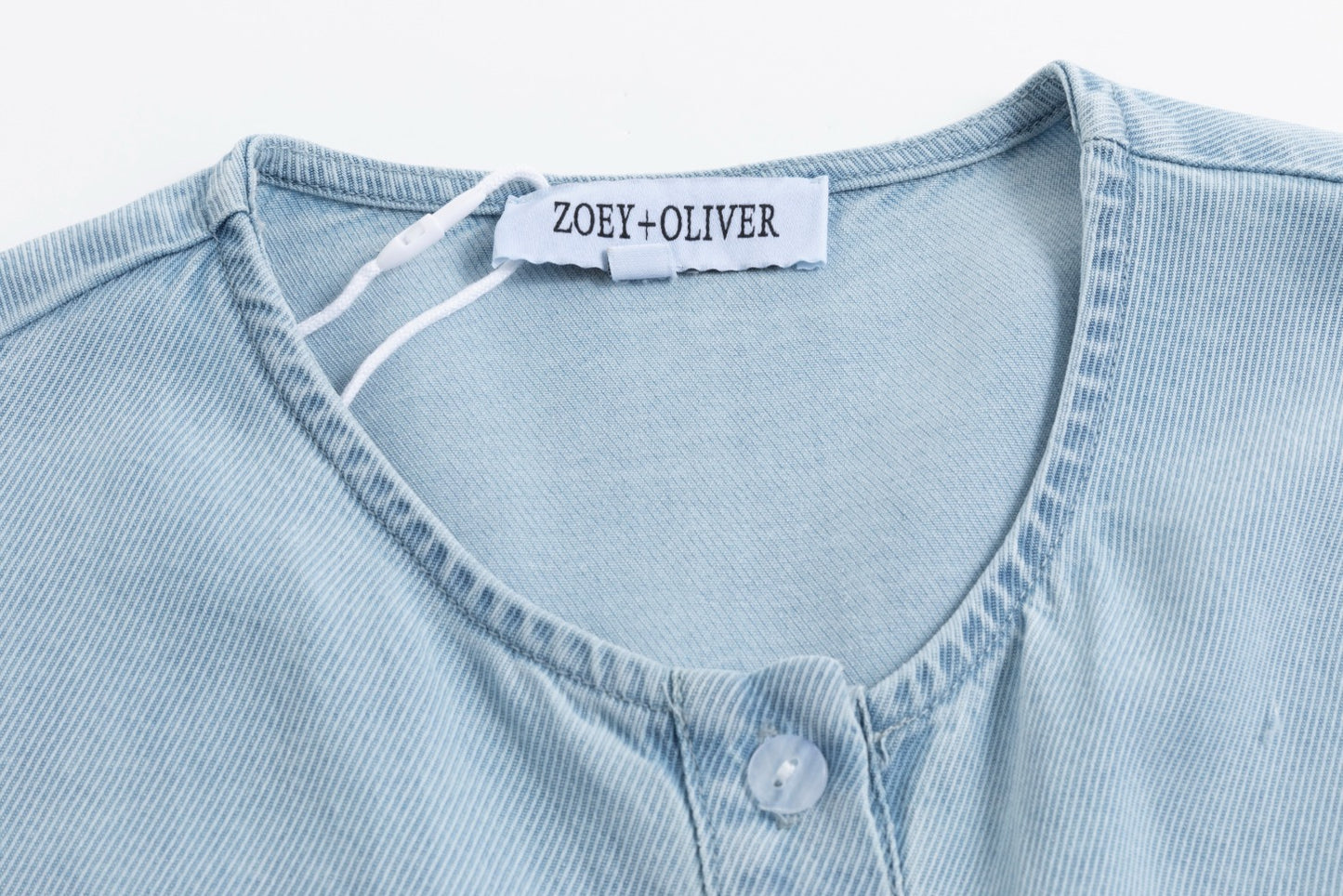 Light Blue Denim Shirt Dress With White Drawstring