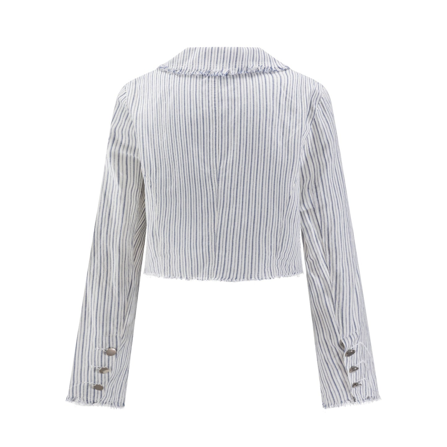 Navy Stripes Fringed Edges Jacket