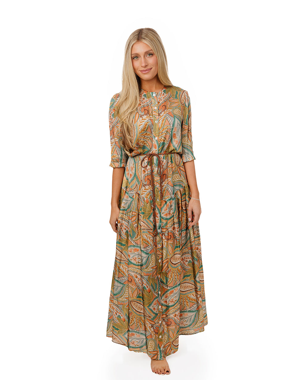 Brown Green Paisley Printed Dress