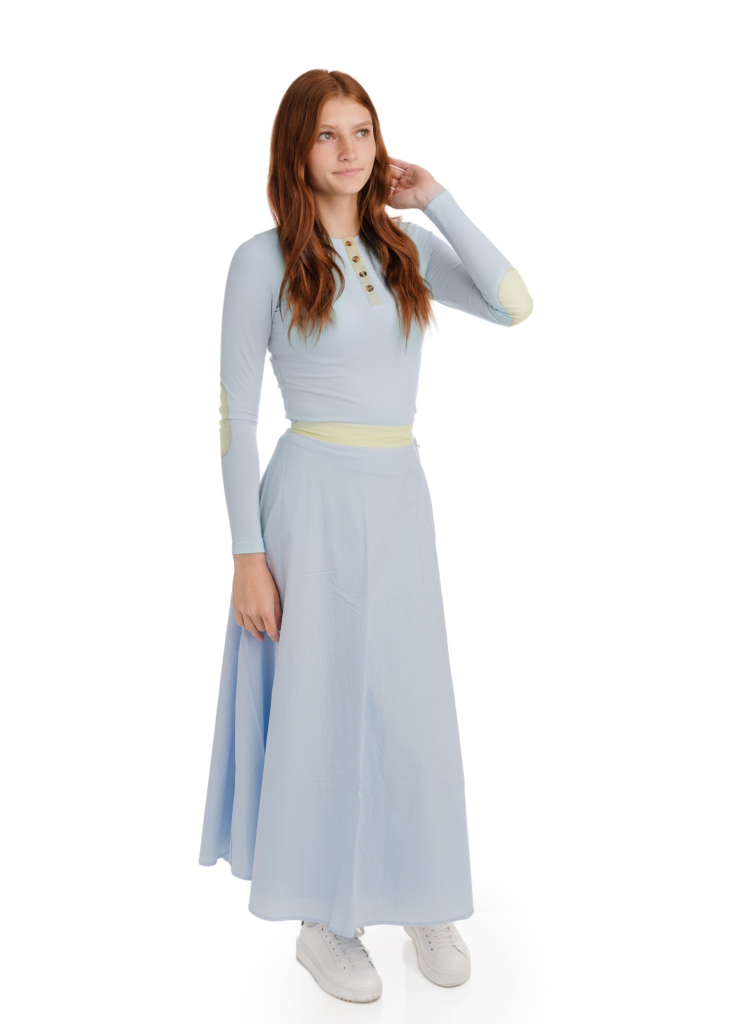 Banded Flair Skirt - Blue/Pear