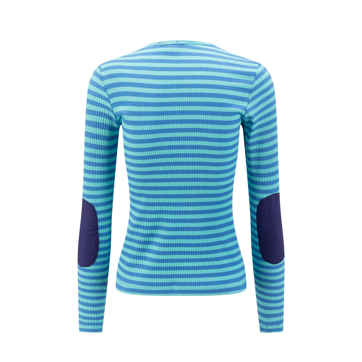 Ribbed Striped T-Shirt With Elbow Patches - Teal/Light Blue