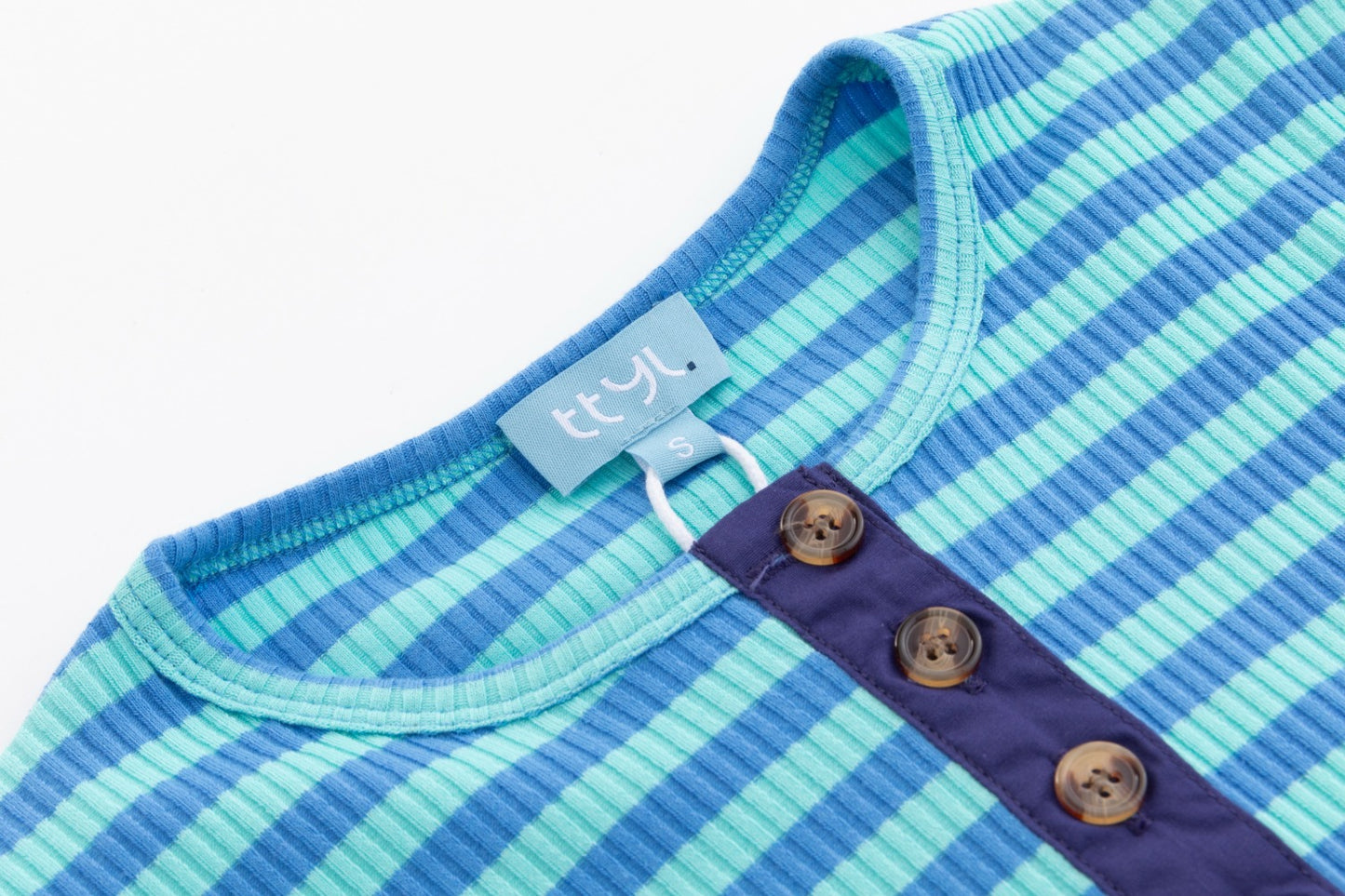 Ribbed Striped T-Shirt With Elbow Patches - Teal/Light Blue