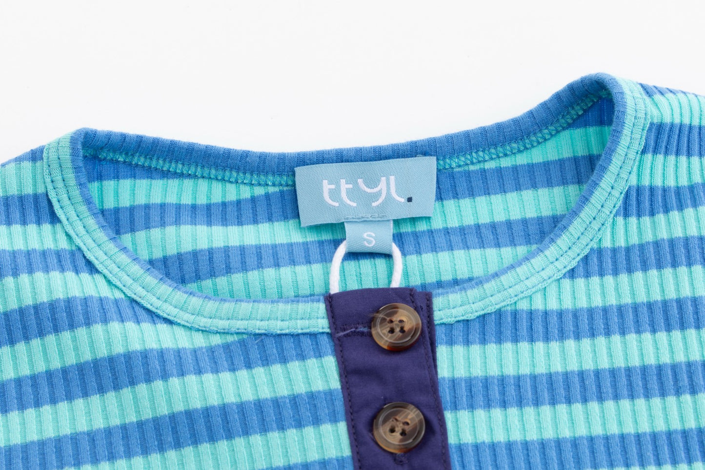 Ribbed Striped T-Shirt With Elbow Patches - Teal/Light Blue