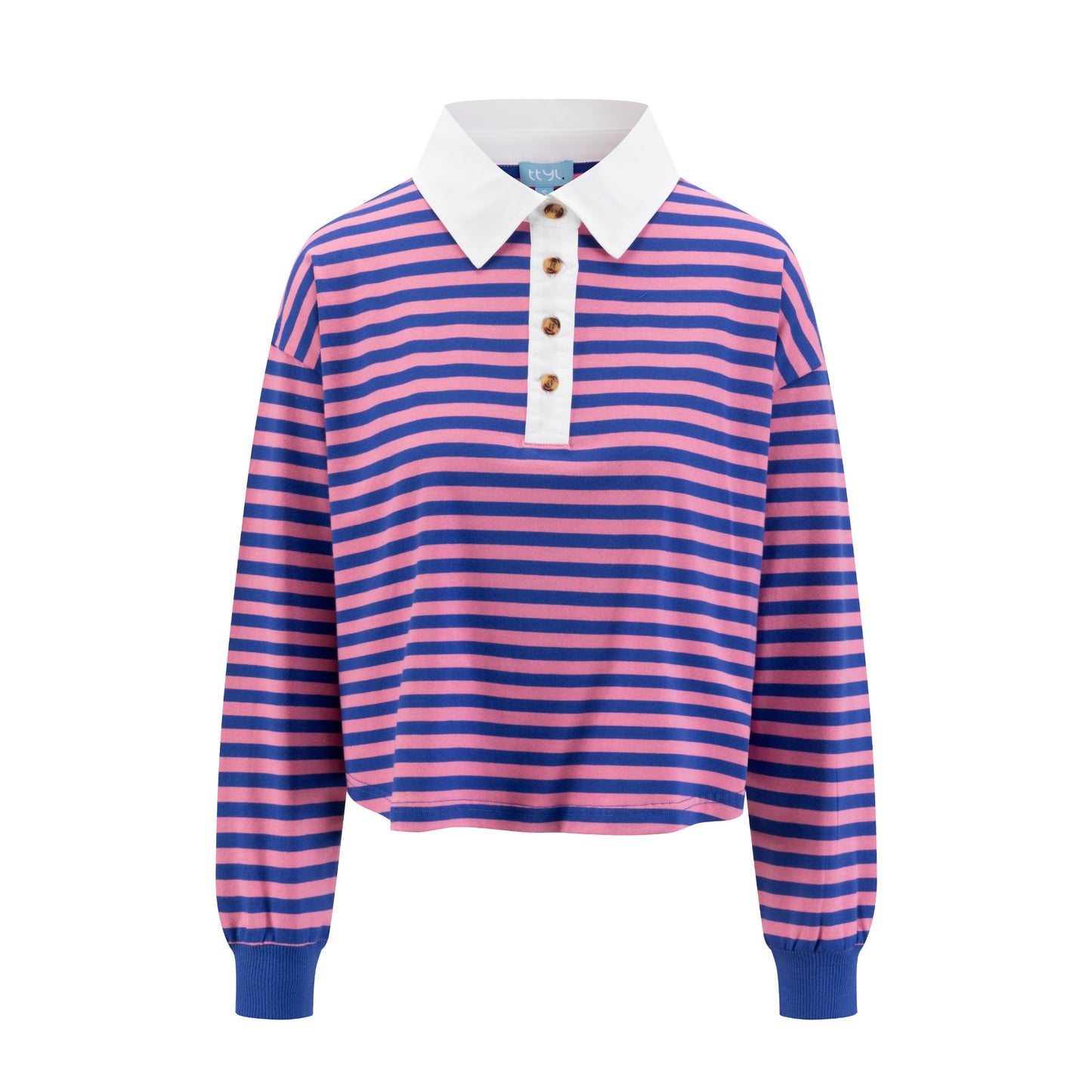 Striped Boxy Polo T-Shirt - Blue/Pink
