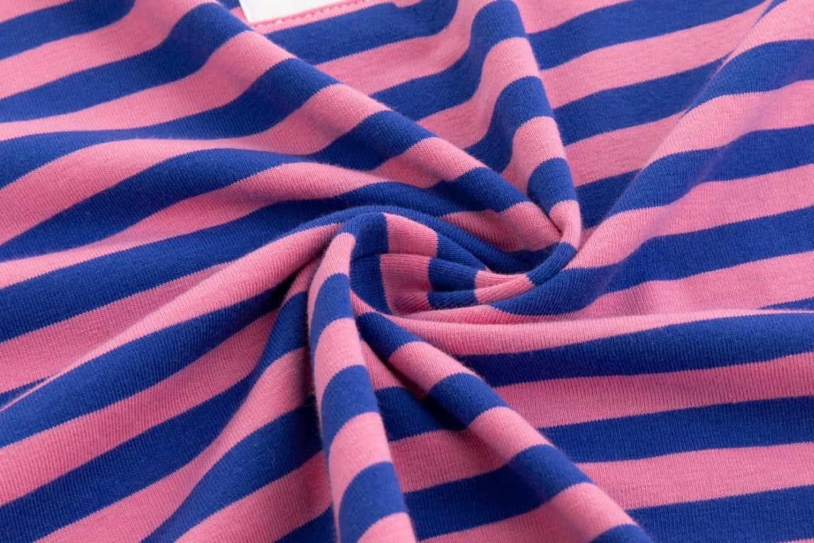 Striped Boxy Polo T-Shirt - Blue/Pink