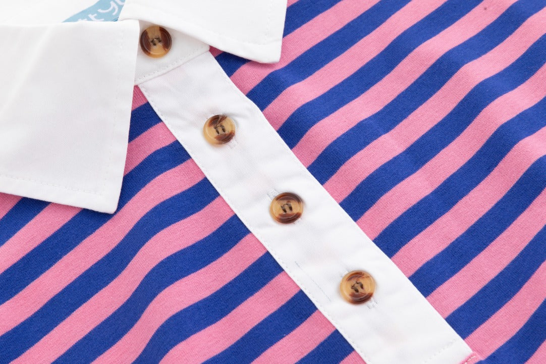 Striped Boxy Polo T-Shirt - Blue/Pink